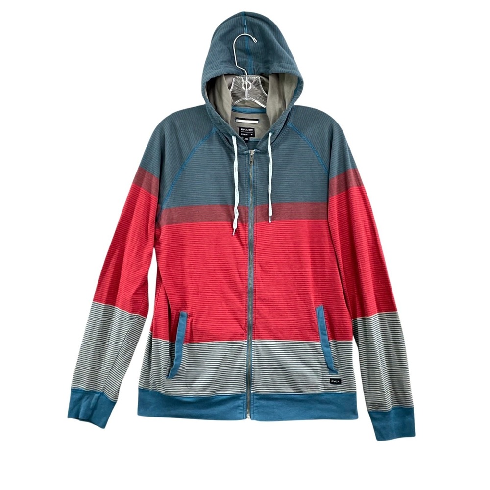 RVCA Hoodie Mens Medium Multicolor Stripe Full Zip Cotton Skater Surf Athleisure